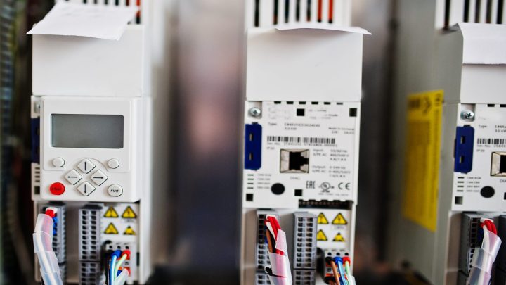 Open control panel with breakers, meter and motor speed controller