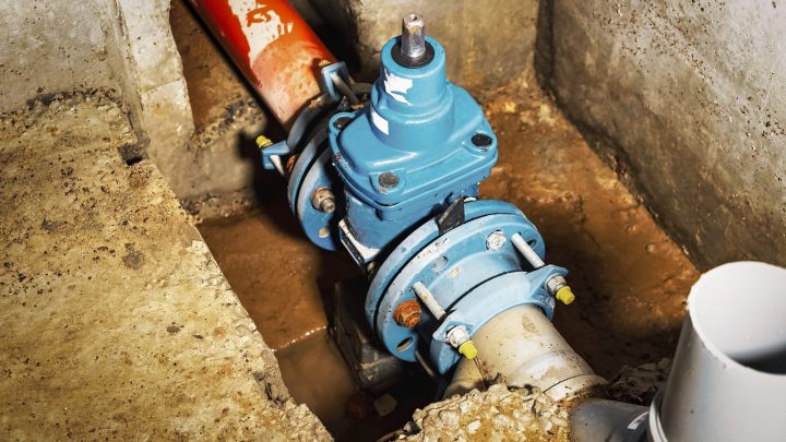 Sewer cleanout riser and valve installed at a house under construction