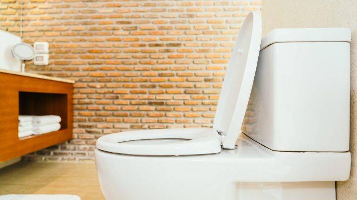 Plain white toilet bowl with seat in a bathroom